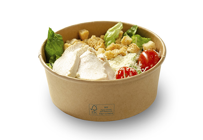 [e]green bowl mit Salat und FSC® Logo